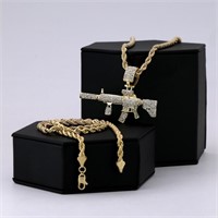AR-15 Gun Fully Iced Cubic Zirconia Gold Plated