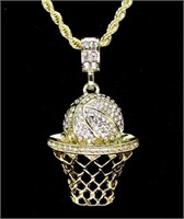 Basketball CZ Pendant 14k Gold Plated 24" Rope