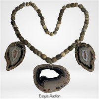 Massive Mastodon Bone & Brazilian Agate Necklace