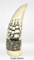 Scrimshaw Sperm Whale's Tooth Engraved Ship