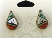 Sterling Native Inlaid Earrings 4.0gr TW0