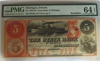 1859-60s $5 State Bank of Michigan, PMG 64