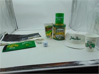 John Deere Collectible Lot-Hats, cups, tin