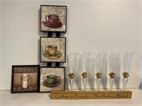 Coffee Lovers Decor & 5 Champagne Flutes