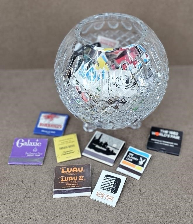 Crystal Footed Bowl w/ Vintage Matchbooks