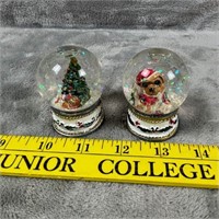 2 Small Christmas Snow Globes