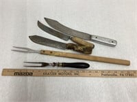 2 Meat Forks and 3 butcher knives