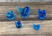 Collection of Leo Ward Signed Blue Glass Birds
