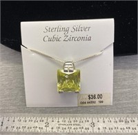 Sterling Silver 18" Box Chain Yellow CZ Pendant