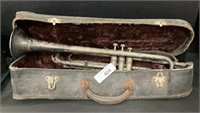 Antique Pan American Trumpet, Leather Case.