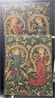 2 Antique French Tapestry Religious Medieval Art.