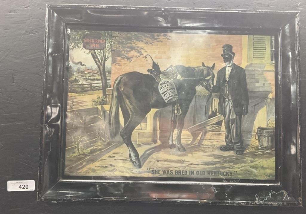 Adv 1899 Tin Litho Green River Whiskey Sign.