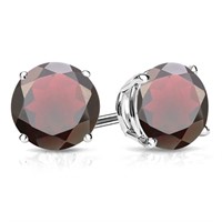 8MM Round Cut Garnet 4.4CTW Stud Earrings in Sterl