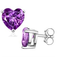 5MM Heart Cut Amethyst .9CTW Stud Earrings in Ster