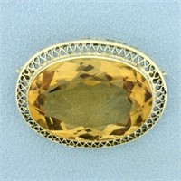 Vintage 35ct Citrine Pin in 14K Yellow Gold