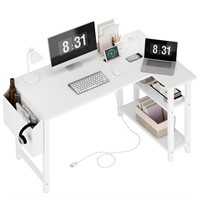 Lufeiya White L Shaped Computer Desk with Power O