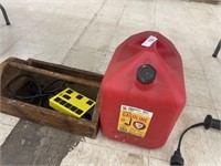 GAS CAN, EXNENSION CORD, WOOD TOOL BOX