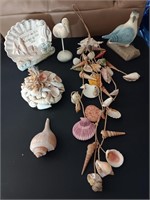 Nautical box lot, String of shells and more bird