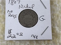 1867 Shield Nickel (No Rays)