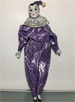 Vtg Pierrot 15" Clown Doll Porcelain Head Arms