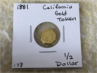 1881 California Gold Token 1/2 Dollar