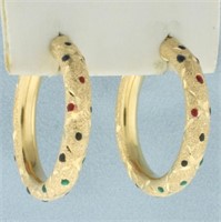 Enamel Sparkle Finish Hoop Earrings in 14k Yellow