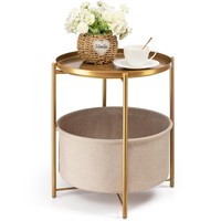 danpinera Round Side Table with Fabric Storage Ba