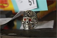 SKULL WITH RUBY STONE EYES RING