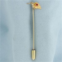 Vintage Pink Sapphire and Pearl Leaf Stick Pin in