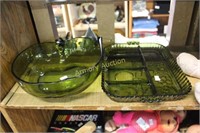 GREEN GLASS BOWL - DIVIDED SERVING DISH