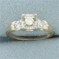 Vintage 3 Stone Old European Diamond Engagement Ri