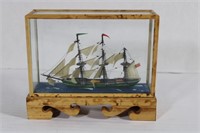 Vintage Sail Boat in Glass & Wood  Case 5 x 6 1/2