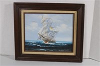 Vintage Framed Oil Painting Sail Boat By Million 8