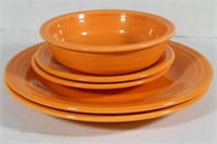 Vintage Orange Fiesta HLC Bowl,Saucers, Plates Mad
