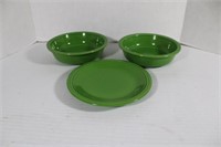 Vintage Green Fiesta HLC Bowls,Saucer Made In USA