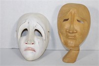 Vintage Wood Carved Masks  5 x 9  & 6 x 8