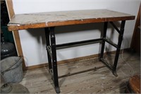Vintage Work Table Wood Top  Metal Base 31x 21 x 4