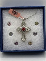 STAINLESS STEEL CHANGEABLE STONE CROSS NECKLACE