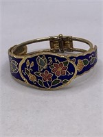 CLOISONNE FLOWER HINGED BANGLE BRACELET