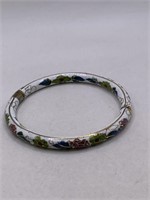 CLOISONNE FLOWER HINGED BANGLE BRACELET