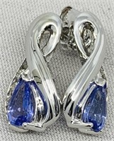 14KT WHITE GOLD TANZANITE & DIAMOND EARRINGS