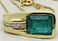 14KT YELLOW GOLD 6.00CT EMERALD & .25CT DIA.
