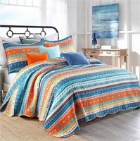 B993  Qucover Twin Size Striped Quilt Set Boho 68