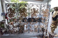 Four Wrought Iron Gilded Gate Panels with Lions