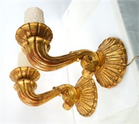 Pair gold leaf wood carved wall sconces