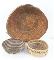 Three Native Baskets Yokuts Clamshell ++