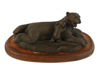 Bronze of Bear & Cub on Wood base