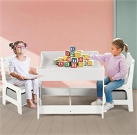 Wood Table and 2 Chairs Set, 3 in 1 Kids Table