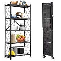 DEANIC Foldable Storage Shelves on Wheels, 5 Tier