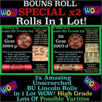 2x BU Shotgun Lincoln 1c rolls, 2004-p & 2003-d 50